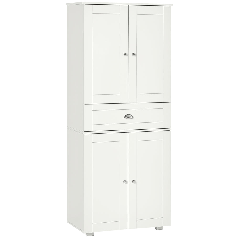 Modern storage unit with 4 doors and 3 adjustable shelves, white