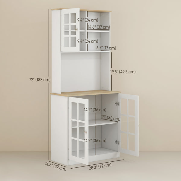 Sideboard with 3 cabinets, 2 open shelves and large worktop, white