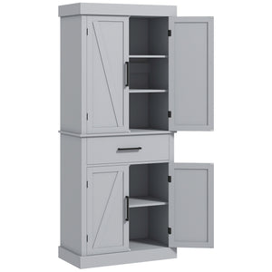 Garde-manger de style campagnard avec 4 portes de grange, gris