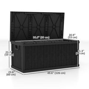 Coffre de rangement extérieur en résine avec poignées, étanche pour outils de jardin, noir