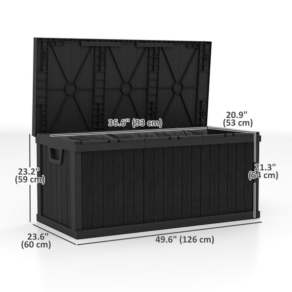Coffre de rangement extérieur en résine avec poignées, étanche pour outils de jardin, noir
