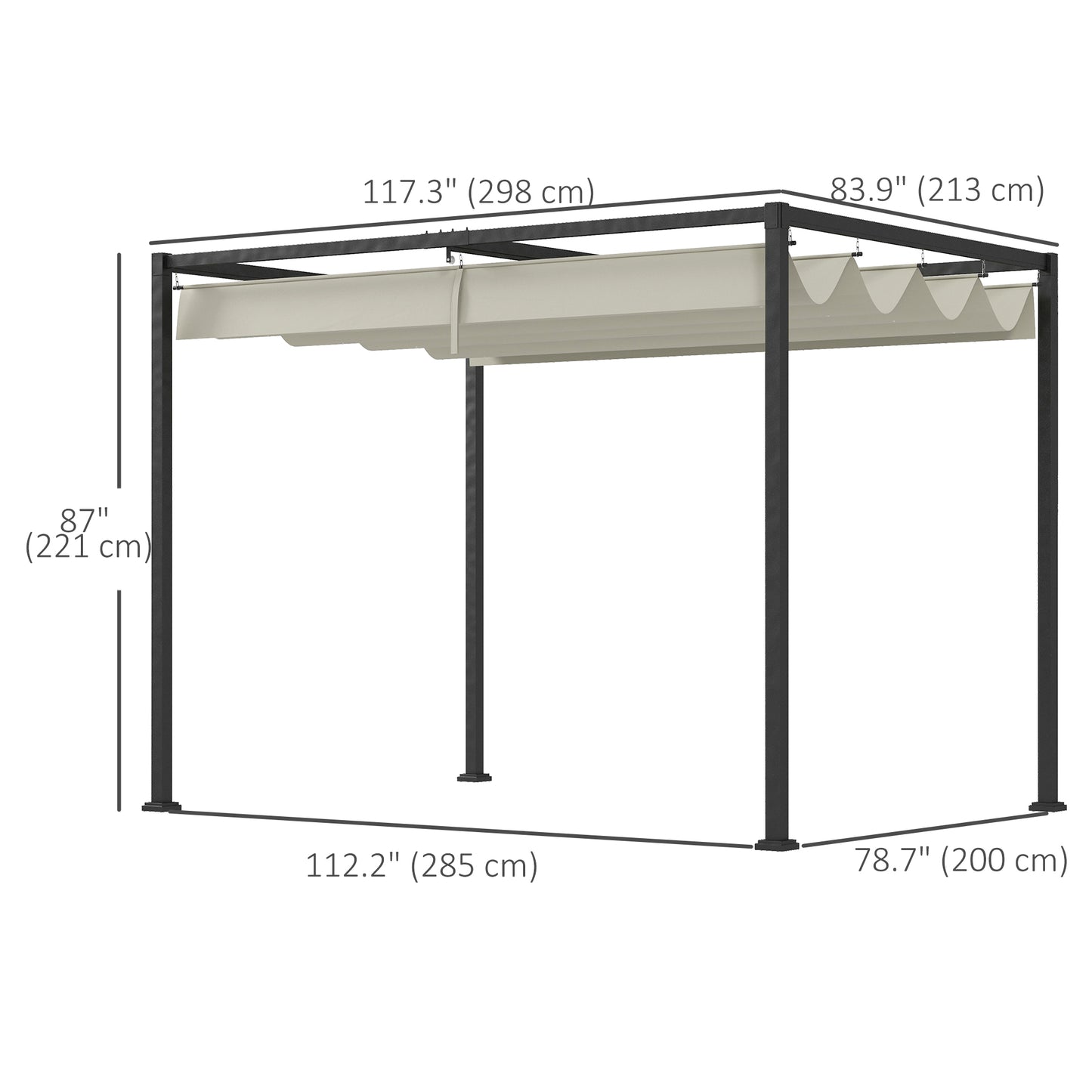 Pergola 10' x 7' avec auvent rétractable, blanc crème