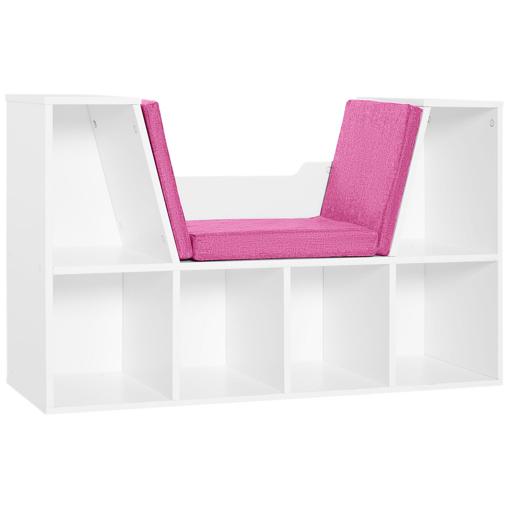 Bibliothèque à 6 compartiments avec coussin d'assise pour coin de lecture, rose