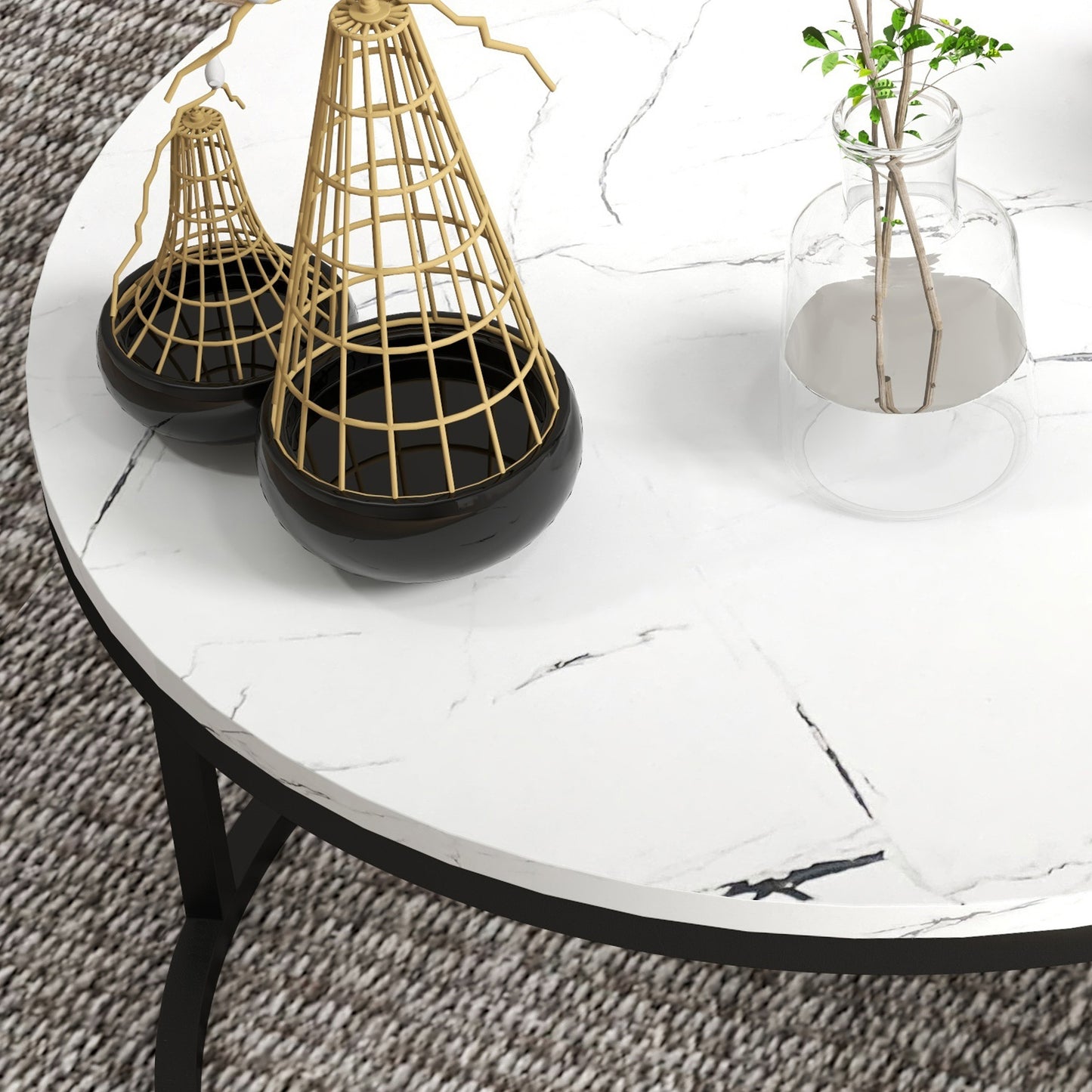 Lot de 2 tables basses modernes avec base en métal, imitation marbre blanc