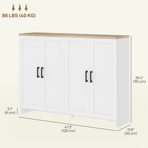 Buffet moderne avec 4 portes et étagères réglables, pour salle à manger, blanc