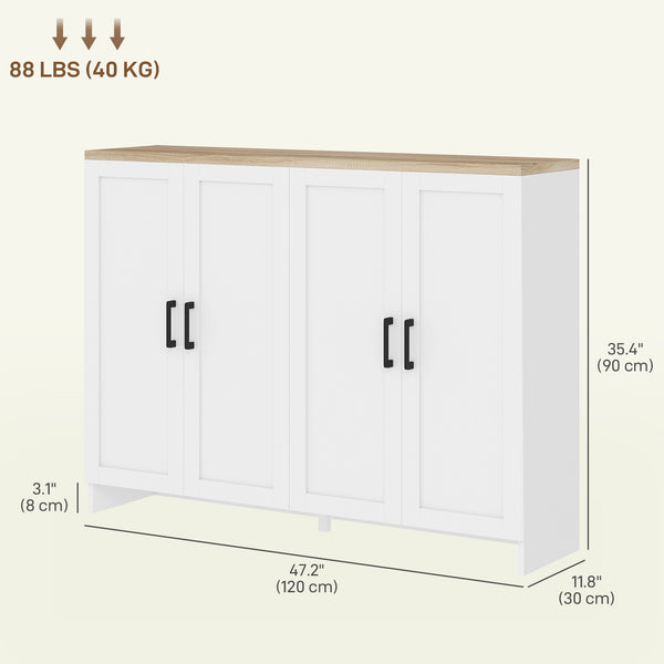 Buffet moderne avec 4 portes et étagères réglables, pour salle à manger, blanc