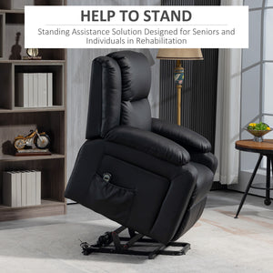 Fauteuil releveur inclinable électrique en cuir synthétique avec télécommande, noir