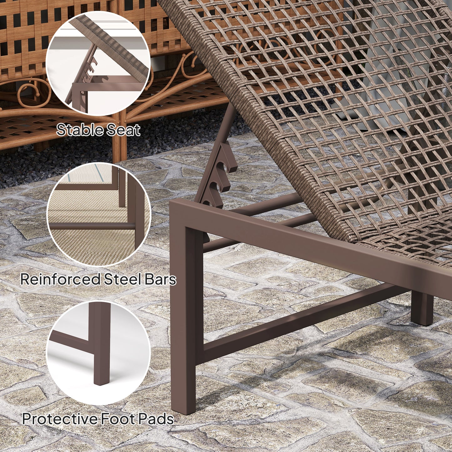 Outsunny Outdoor Wicker Lounge Chair, Rattan Reclining Sun Lounger with Adjustable Backrest, Brown