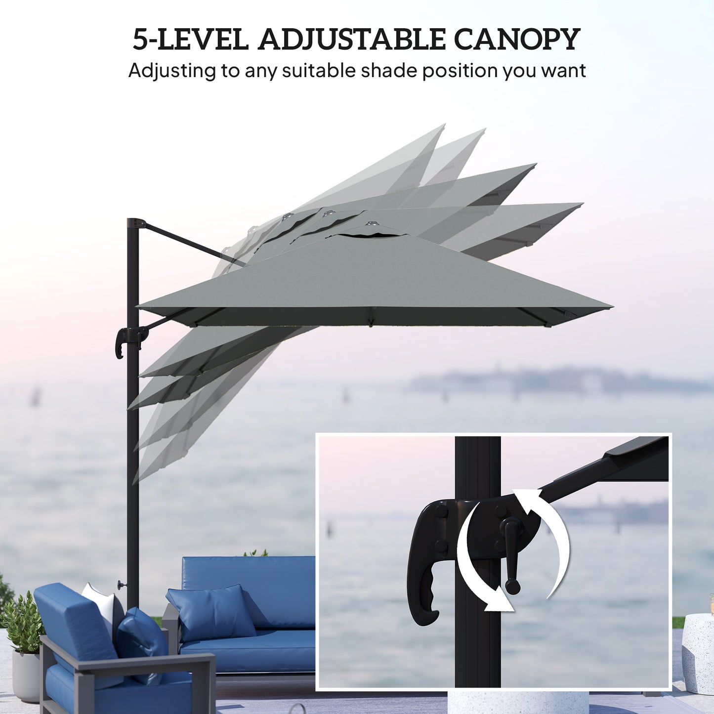 Outsunny 8 FT Aluminum Cantilever Patio Umbrella with 360° Rotation, Cross Base, Crank and Tilt for Garden, Patio, Dark Gray |