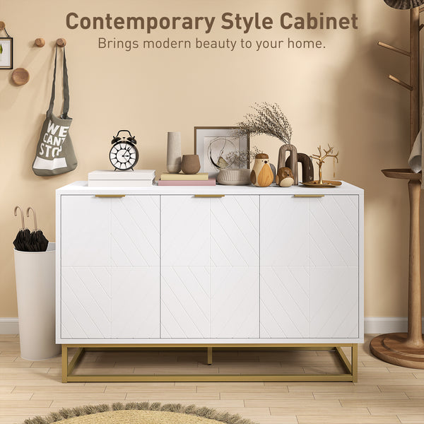 Buffet de rangement avec 3 portes et étagères réglables, blanc