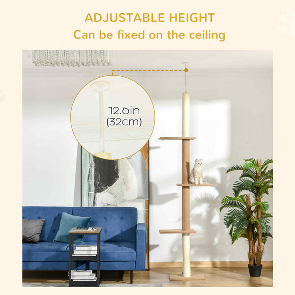 254cm Floor-to-Ceiling Cat Tree with 3 Perches, Beige