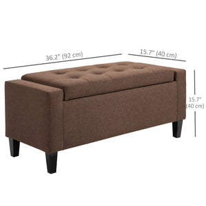 Linen upholstered storage bench with tufted pattern, brown