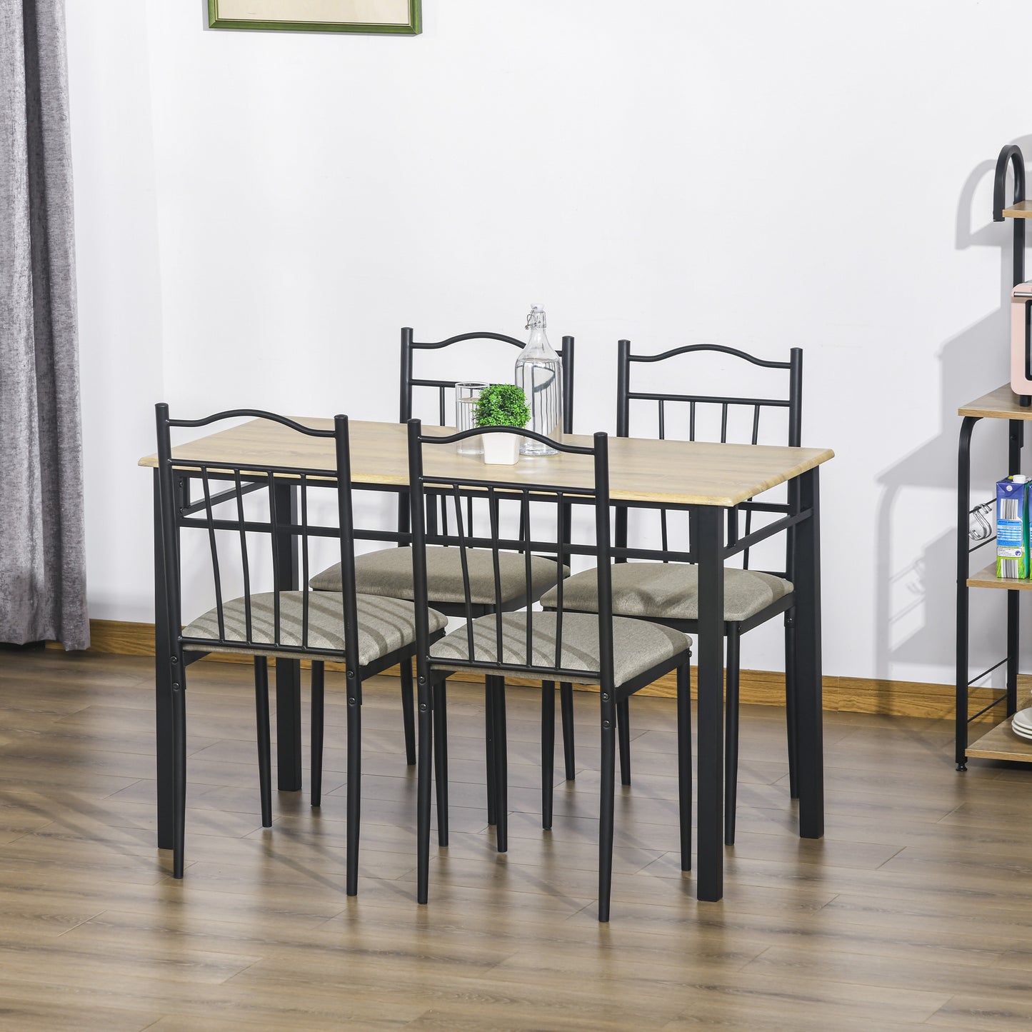 Ensemble de salle à manger 5 pièces, plateau en bois, cadre en métal, siège rembourré, meubles de cuisine et de salle à manger, noir