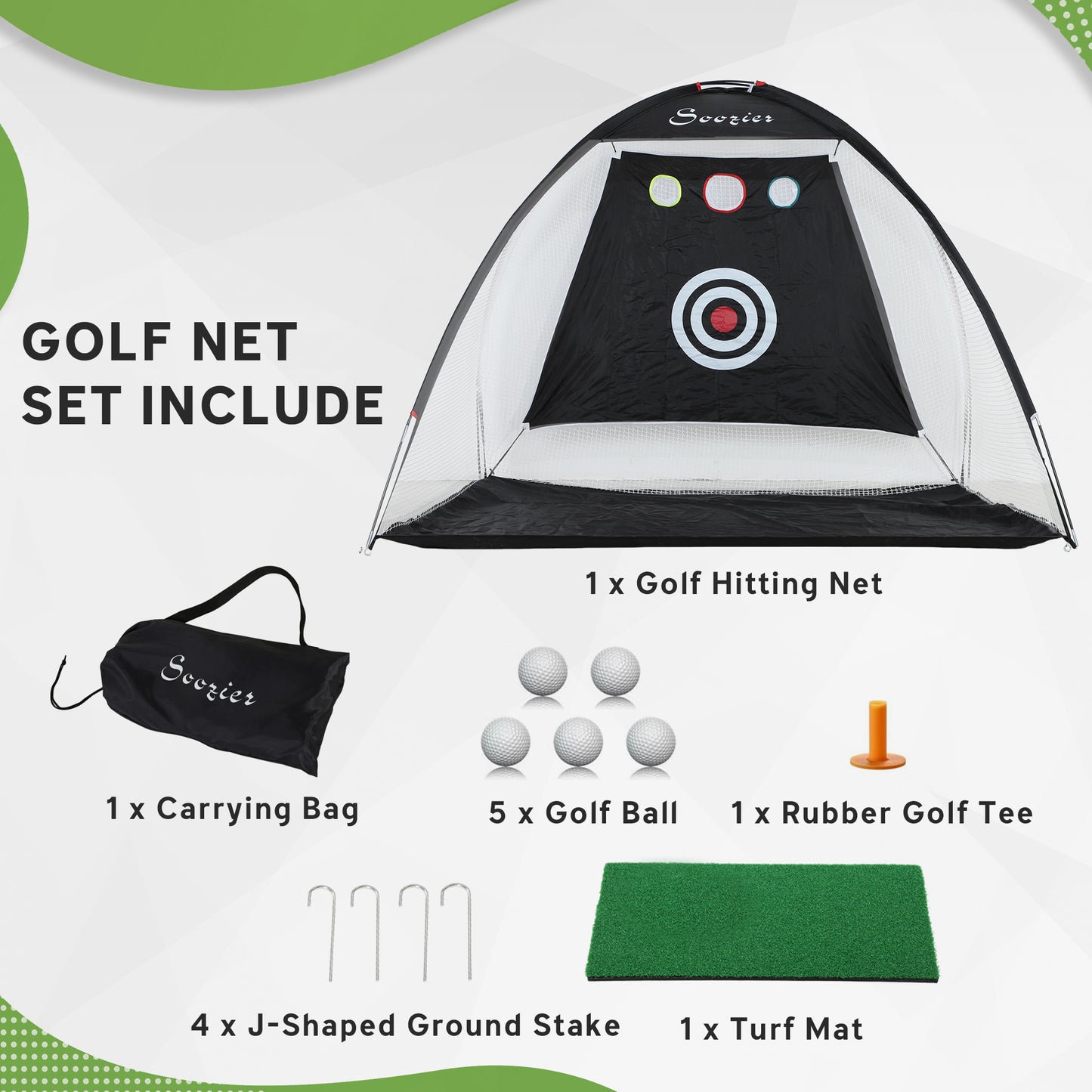 Soozier Golf Net, 10 x 6 ft Golf Practice Net for Backyard Driving Range, Multi-Target Golf Hitting Net, Golf Training Net
