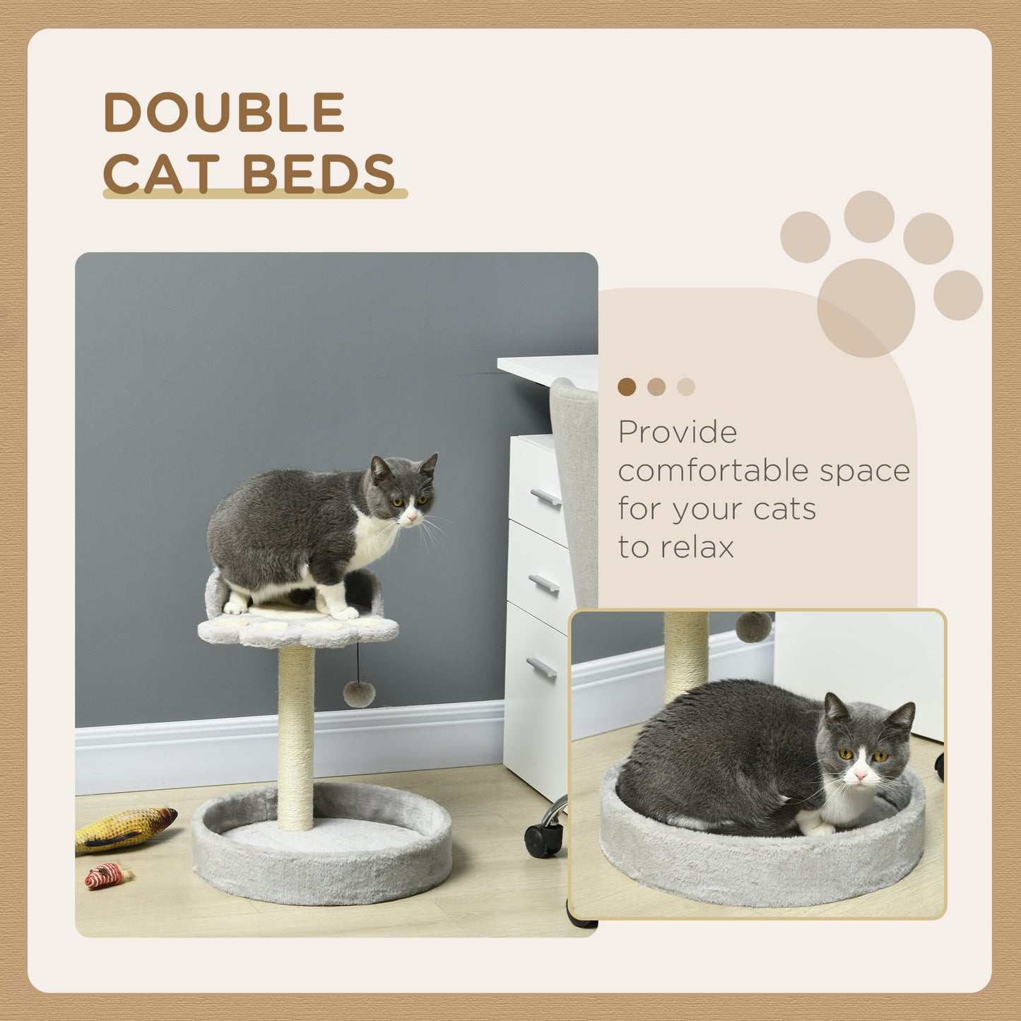 Small Cat Tree with Sisal Scratching Post, Hanging Ball, Bed, Kitten Activity Center, Light Grey