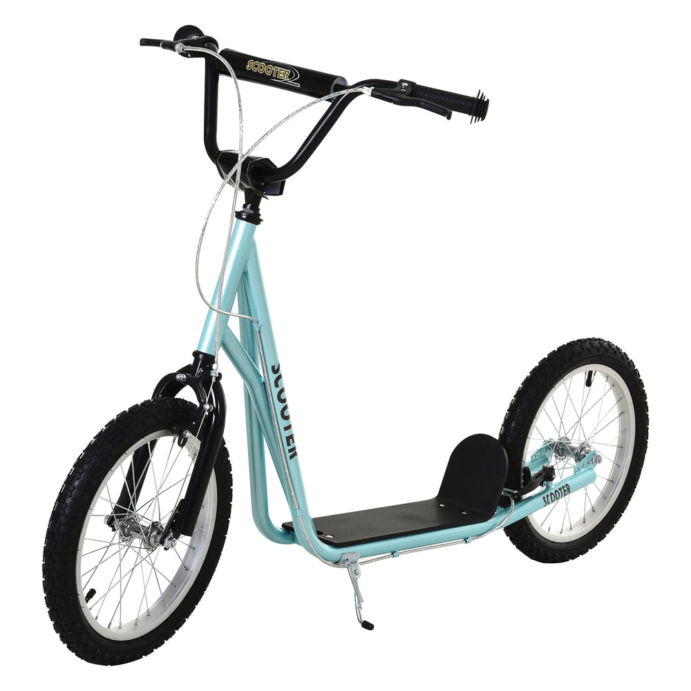 Trottinette avec roues gonflables de 16 pouces et doubles freins, bleu pâle