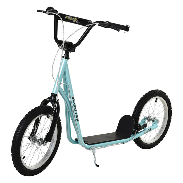 Trottinette avec roues gonflables de 16 pouces et doubles freins, bleu pâle