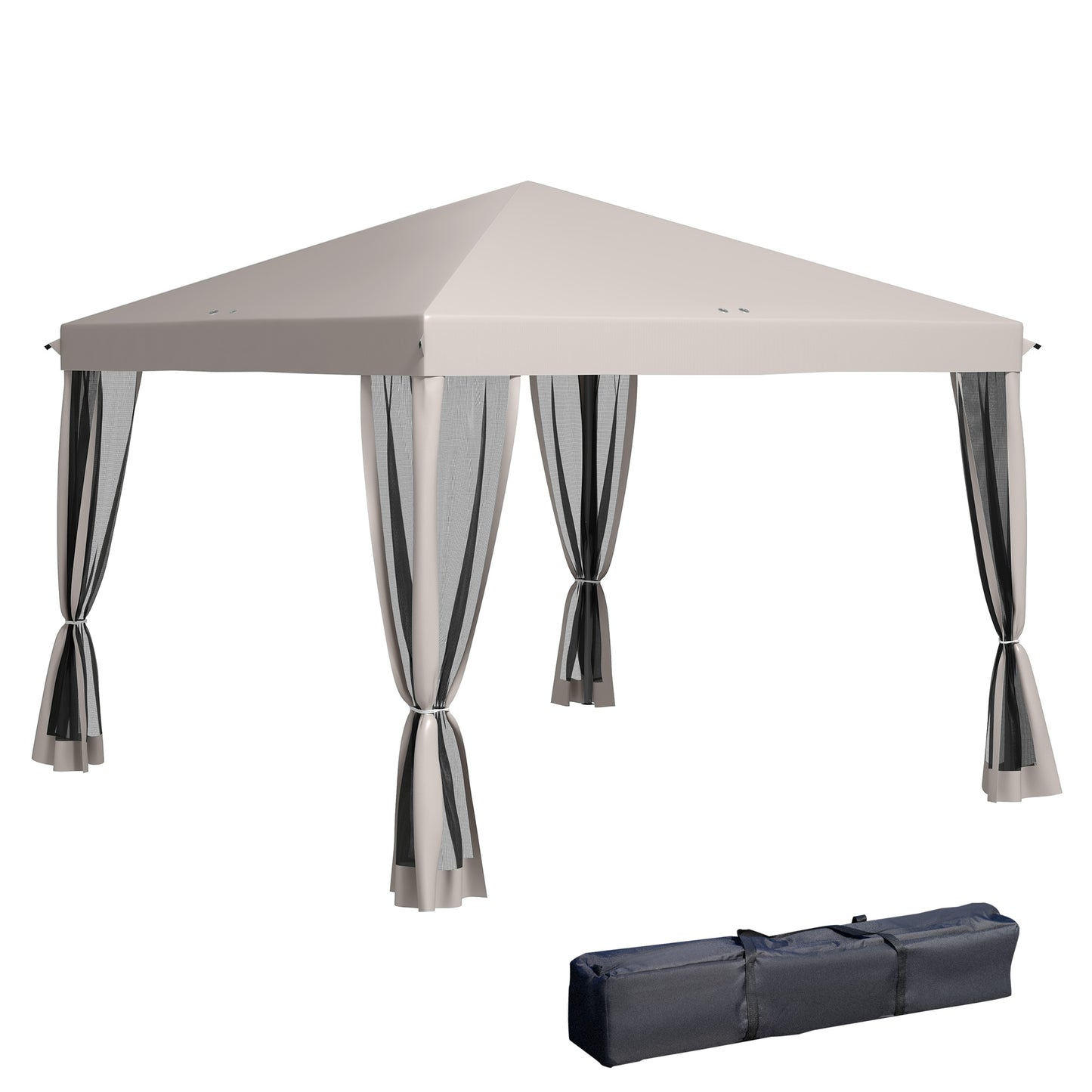 Gazebo pliant 10' x 10' avec filet latéral amovible et sac de transport, beige