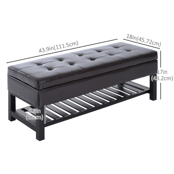 Banc à chaussures capitonné en cuir synthétique avec coffre de rangement, marron