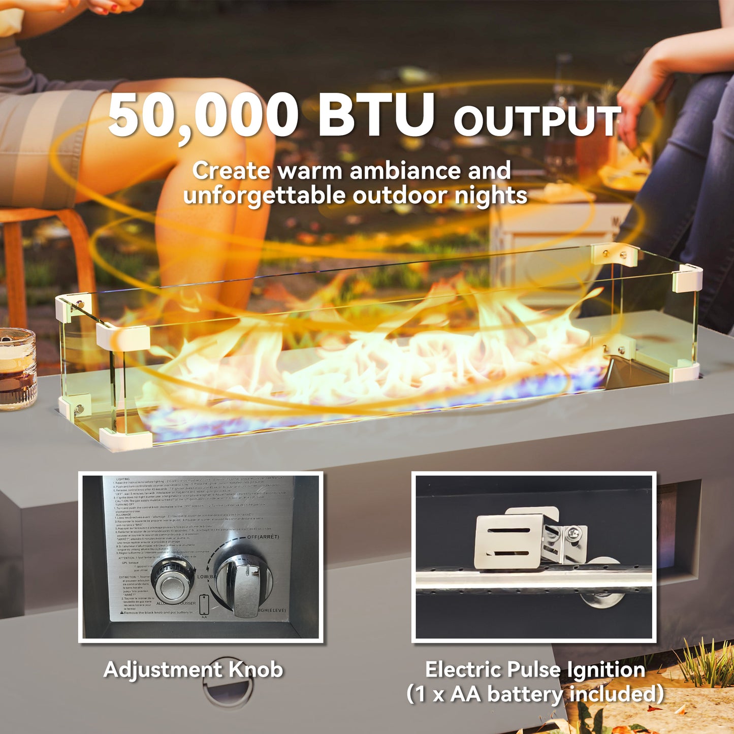 Outsunny 42" Propane Fire Pit Table, 50,000 BTU Outdoor Gas Fire Pit Table with Pop-Up Propane Tank Holder and Waterproof Cover