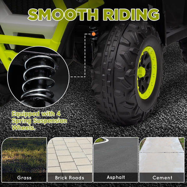 Kids ATV, 12V Battery Powered Electric Toy with Spring Suspension, Storage Basket, High & Low Speed, Green