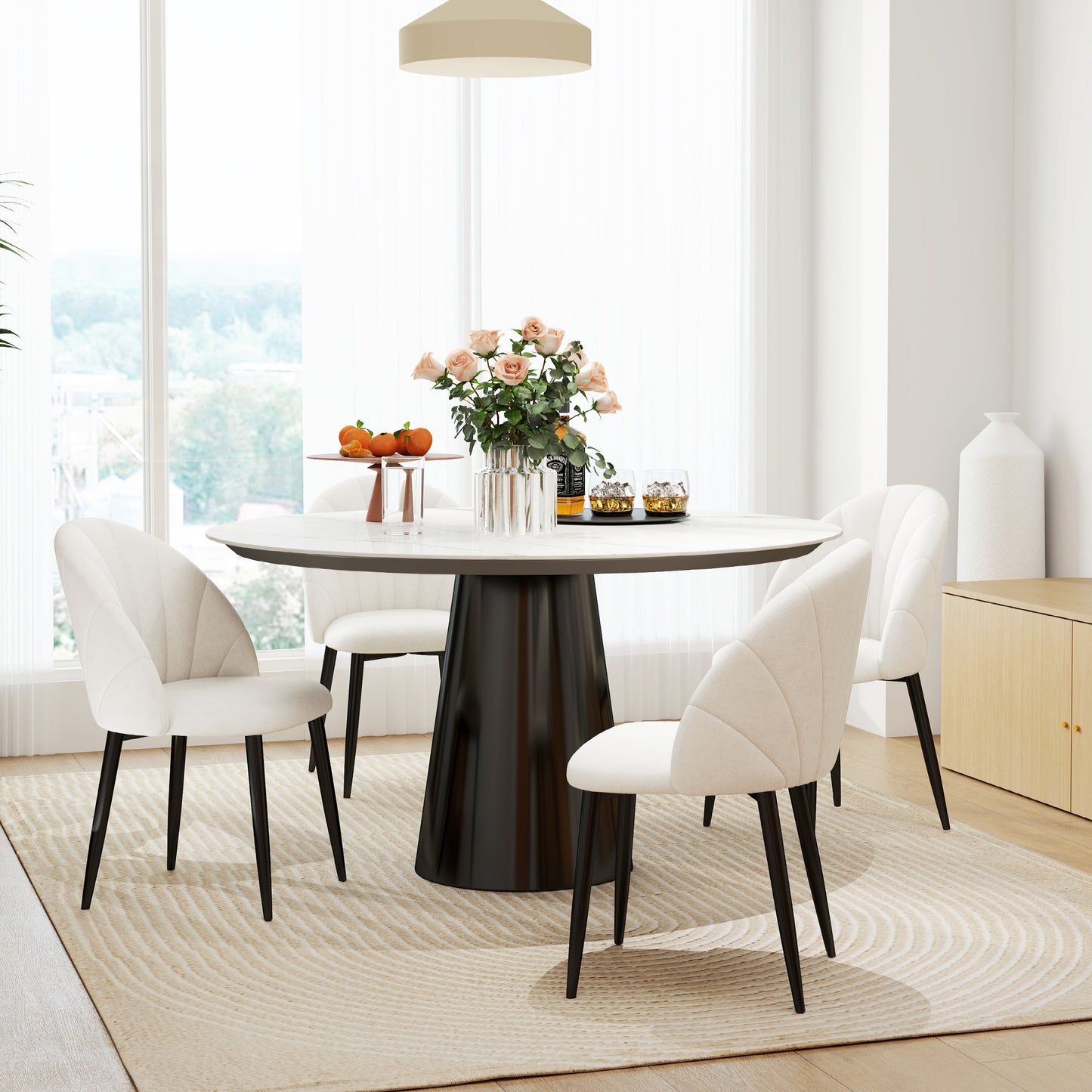Lot de 4 chaises de salle à manger modernes avec pieds en métal, blanc crème
