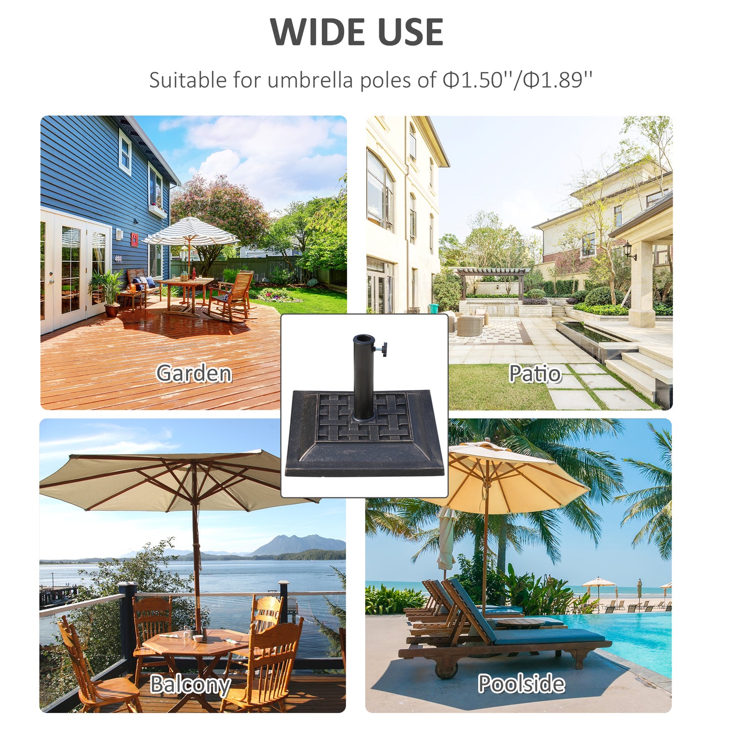 Support de parasol de patio en résine 20 lb avec base revêtue et poteau carré, Bronze