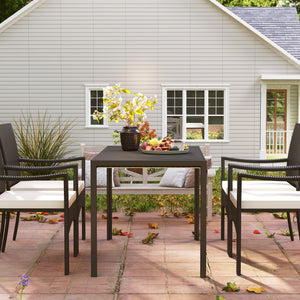 4-seater patio table with synthetic rattan top, black