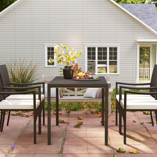4-seater patio table with synthetic rattan top, black
