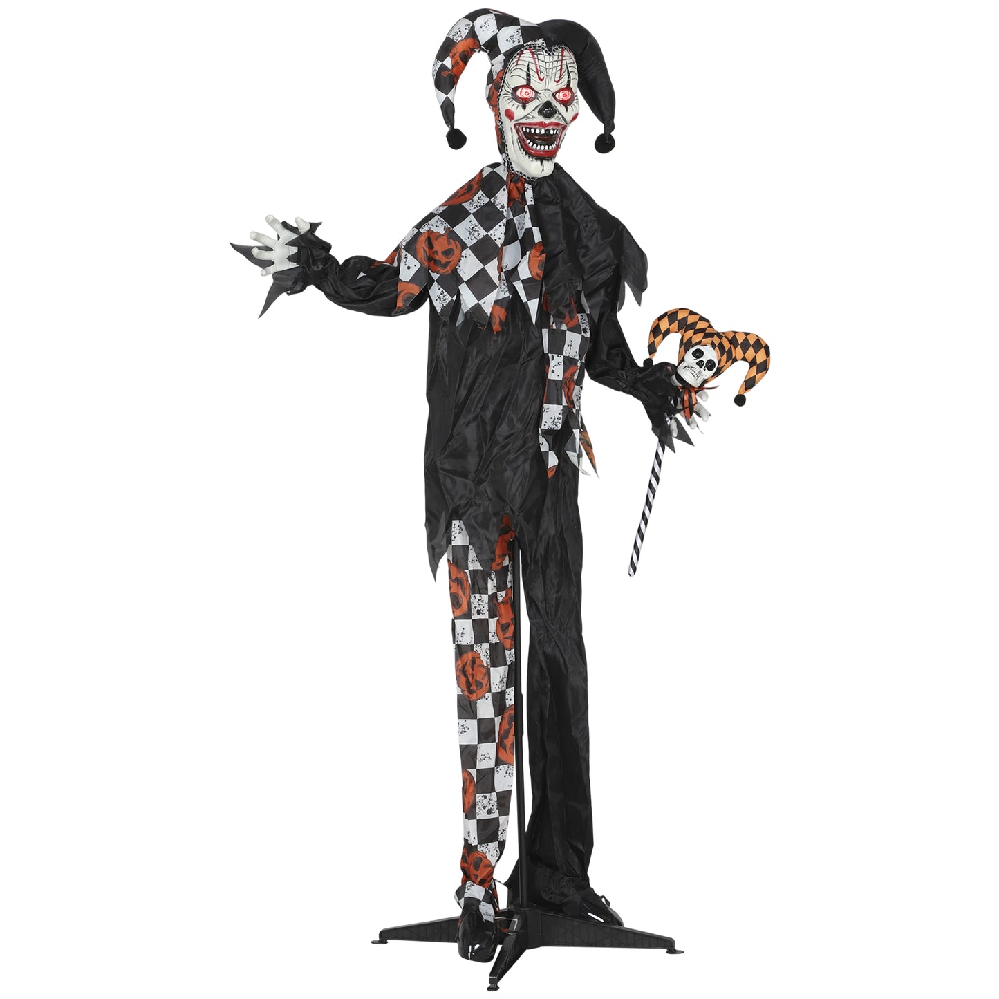 Clown animé grandeur nature, yeux rouges lumineux, décorations d'Halloween effrayantes activées par le son