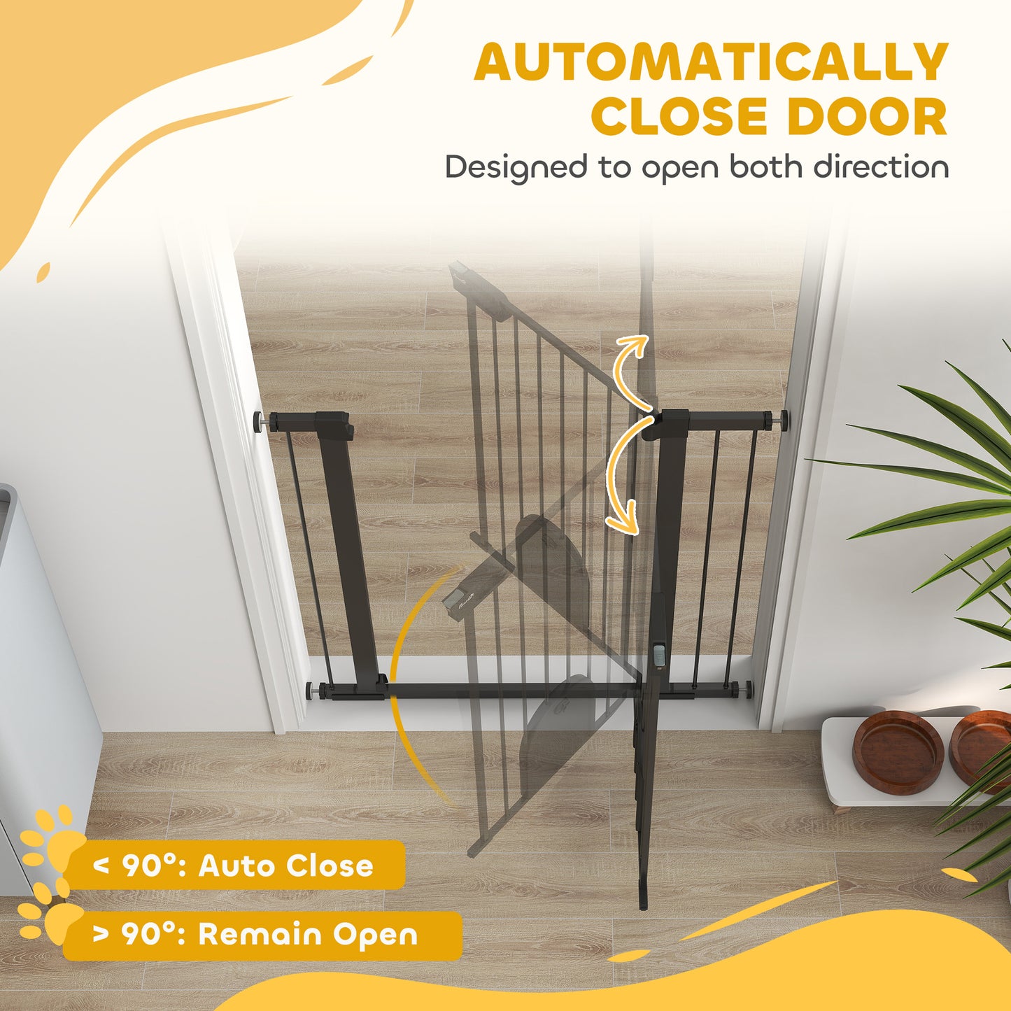 Extra Wide Pet Gate 30-41" with Small Door, Pressure Fit for Stairs, Black