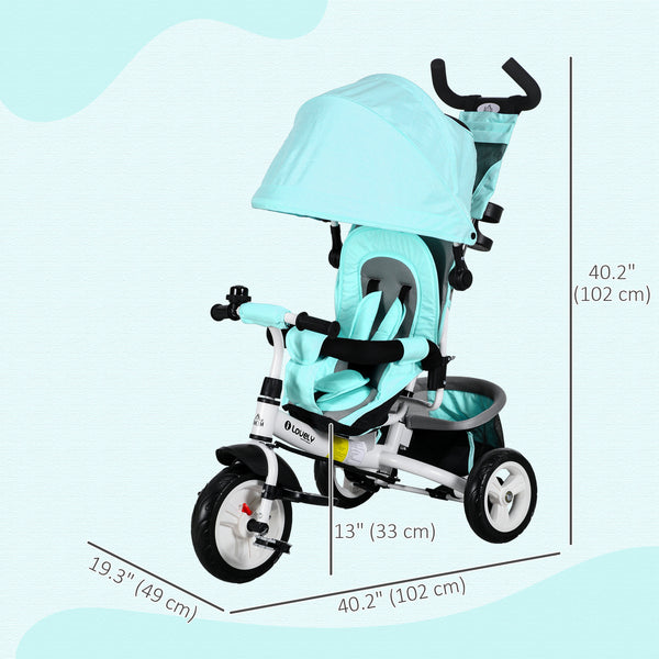 Tricycle 6 en 1 avec poignée parentale, vert