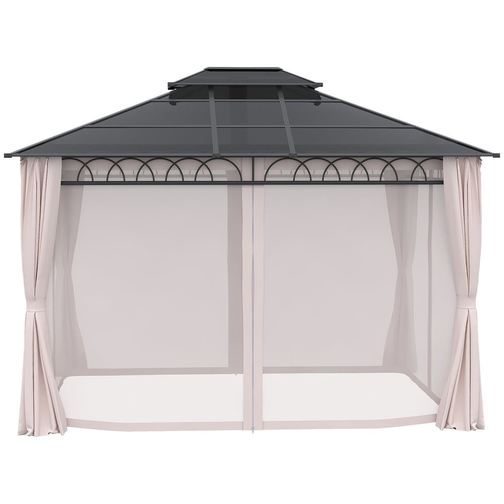 10' x 12' Gazebo with Double PC Hardtop, Steel Frame, Netting & Curtains, Khaki