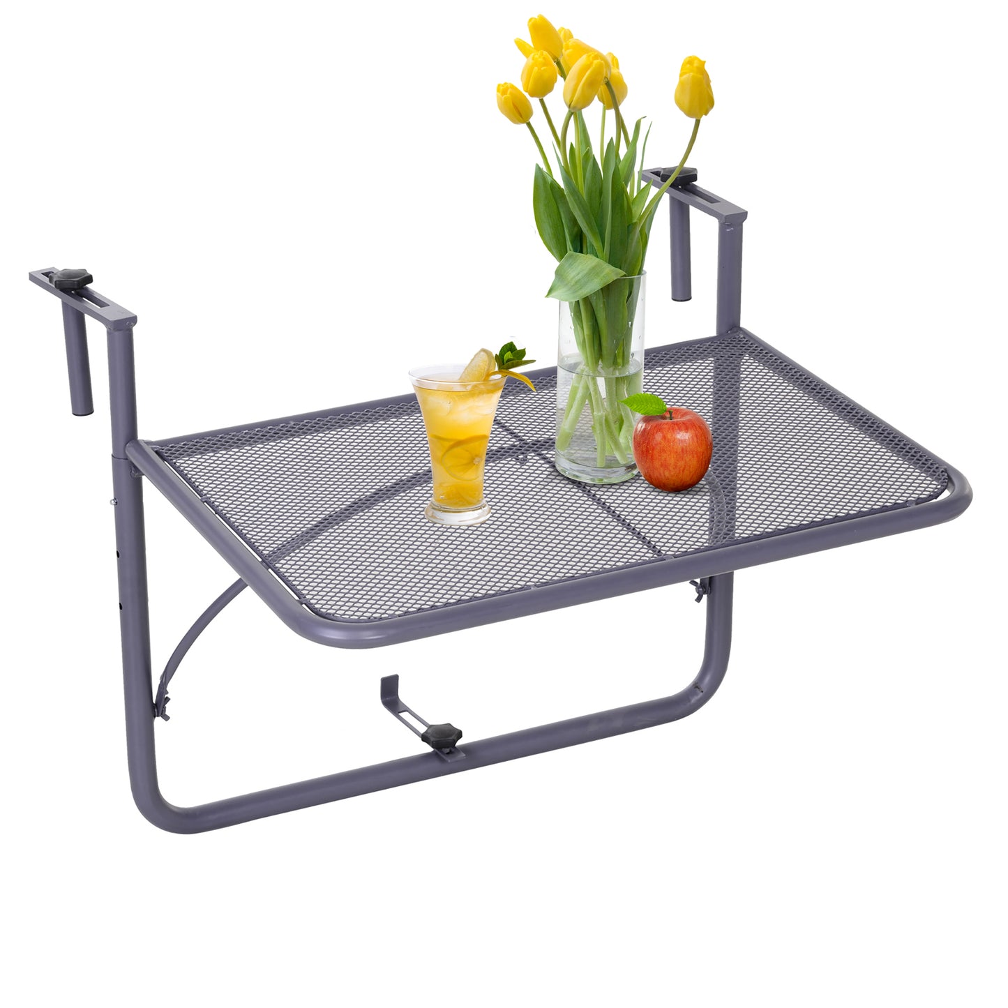 Outsunny Adjustable Balcony Hanging Rail Table Metal Mounting Mini Wall Desk Outdoor Flower Stand Serving Table, Gray |