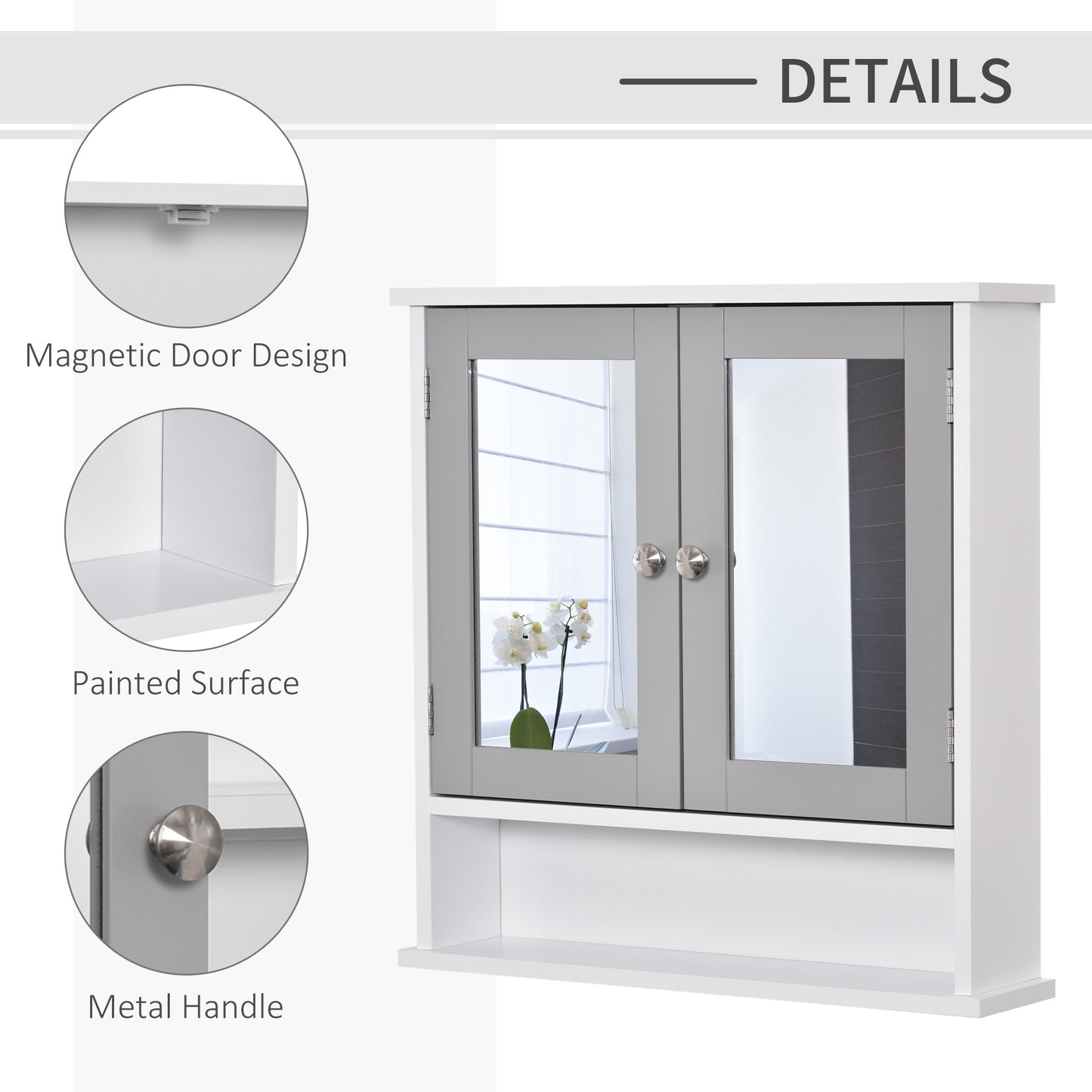 Armoire à pharmacie avec portes doubles, blanc et gris