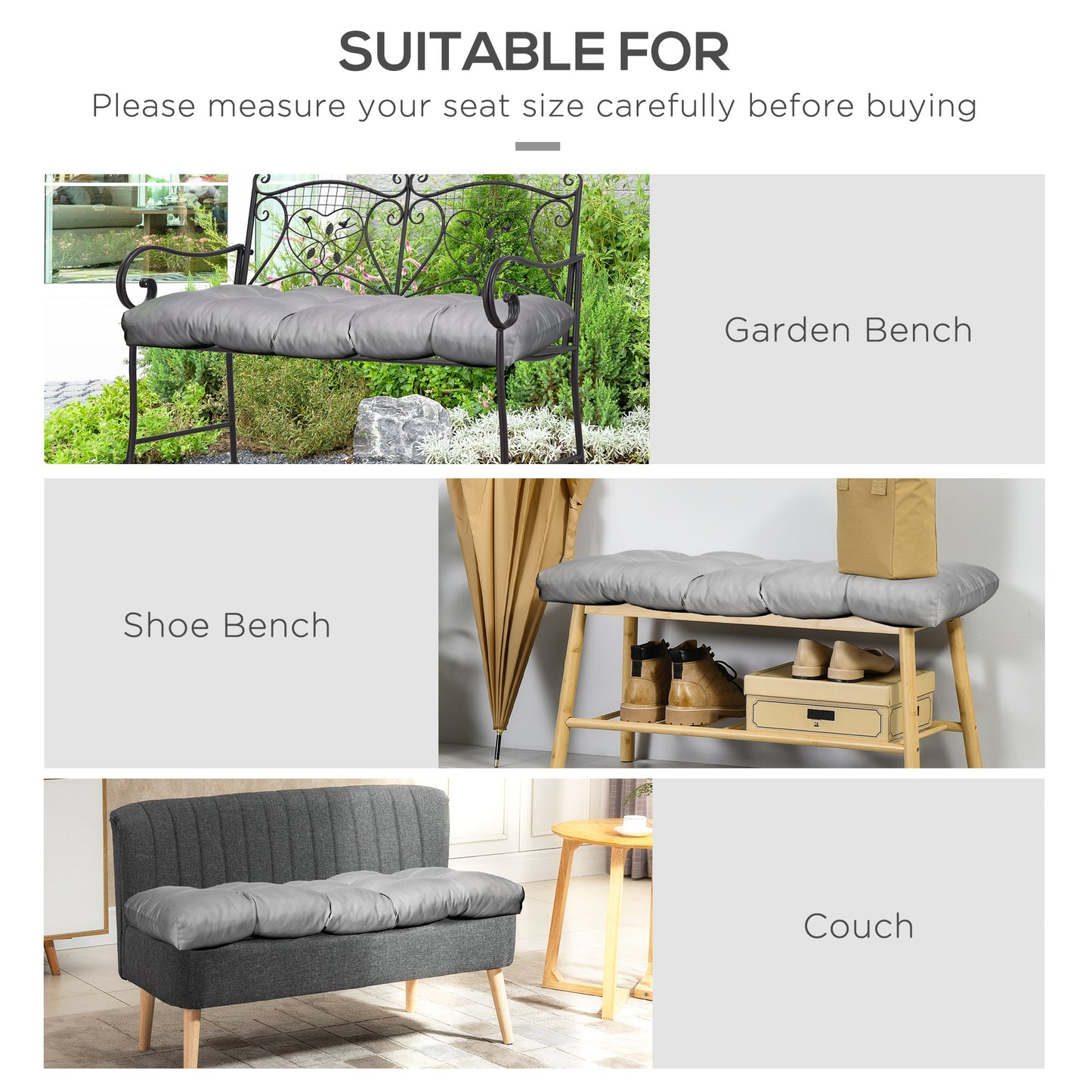 Lot de 2 coussins de rechange pour banc de terrasse, coussin de siège pour causeuse d'extérieur 2 places, gris