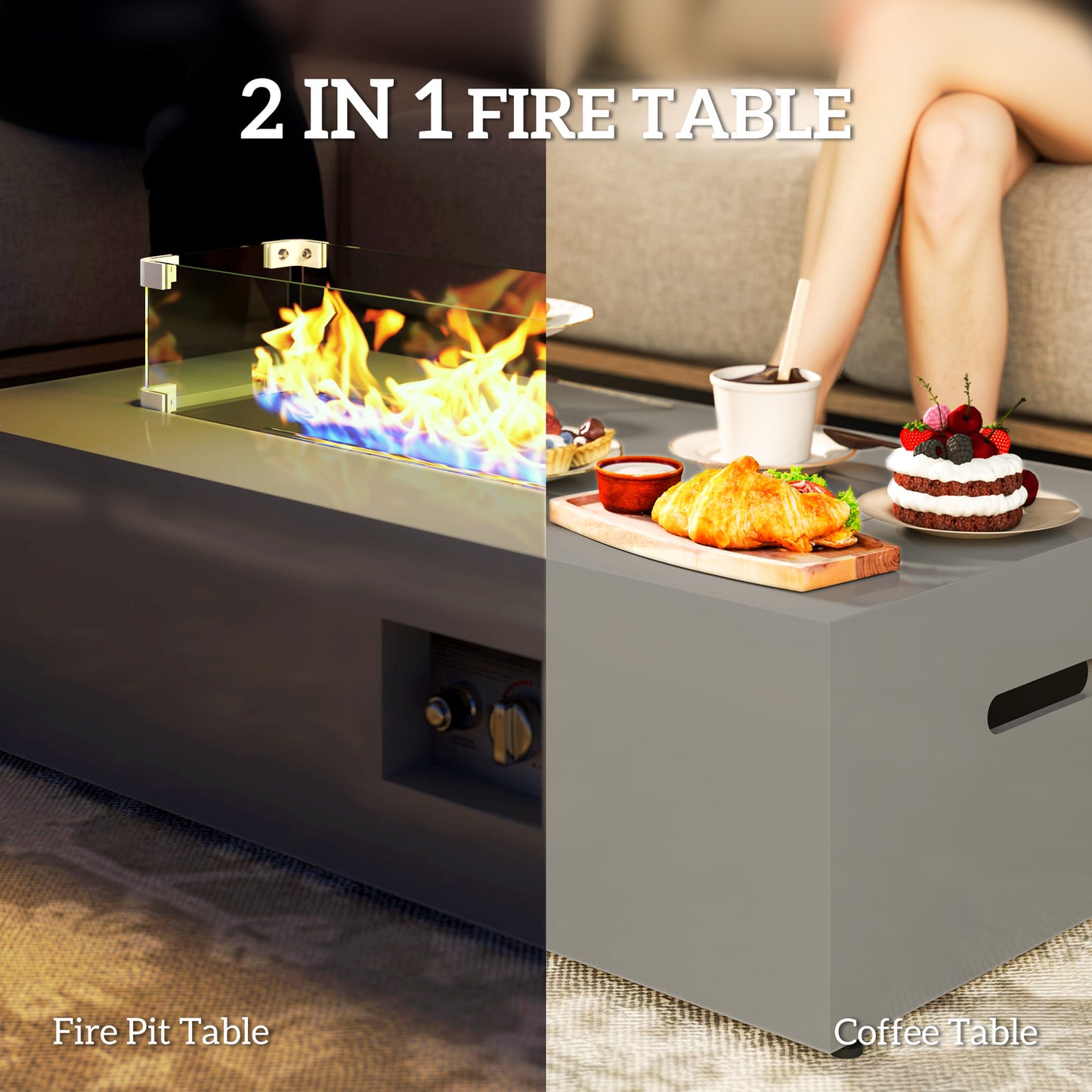 Outsunny 42" Propane Fire Pit Table, 50,000 BTU Outdoor Gas Fire Pit Table with Pop-Up Propane Tank Holder and Waterproof Cover