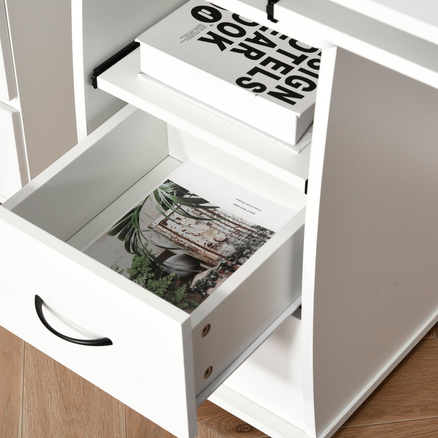 Bureau d'ordinateur avec plateau pour clavier, blanc