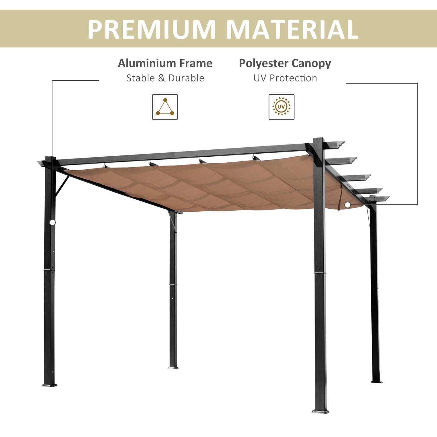 Pergola d'extérieur 10' x 13' en aluminium, sable