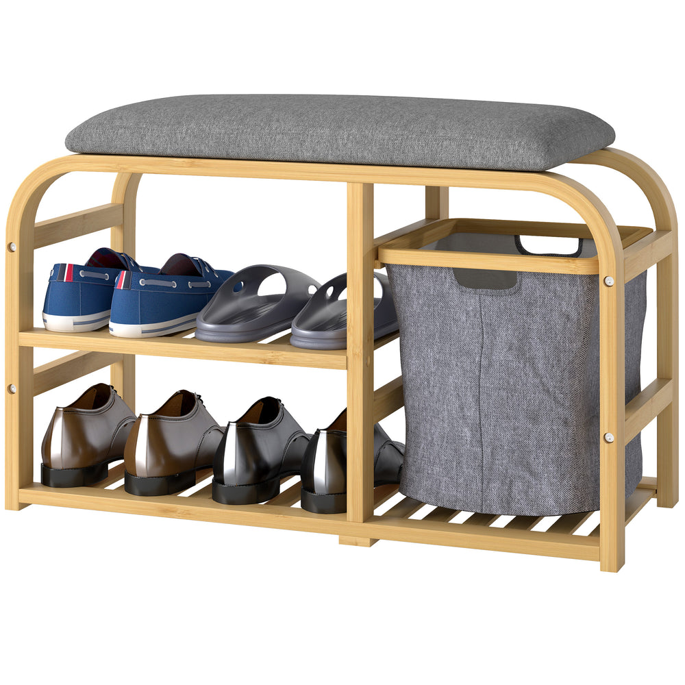 Banc d'entrée en bambou avec rangement à chaussures