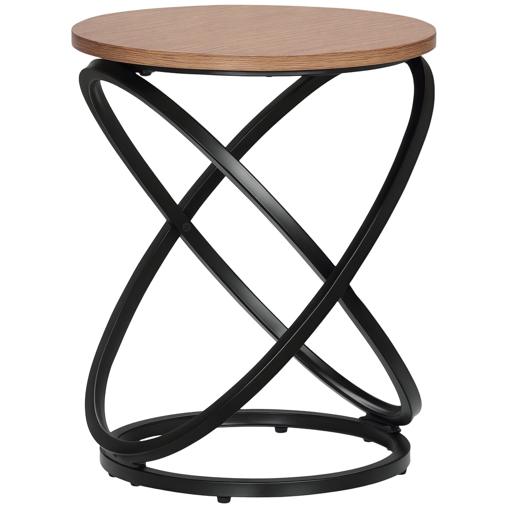 Table d'appoint industrielle avec plateau rond, cadre en acier, marron clair