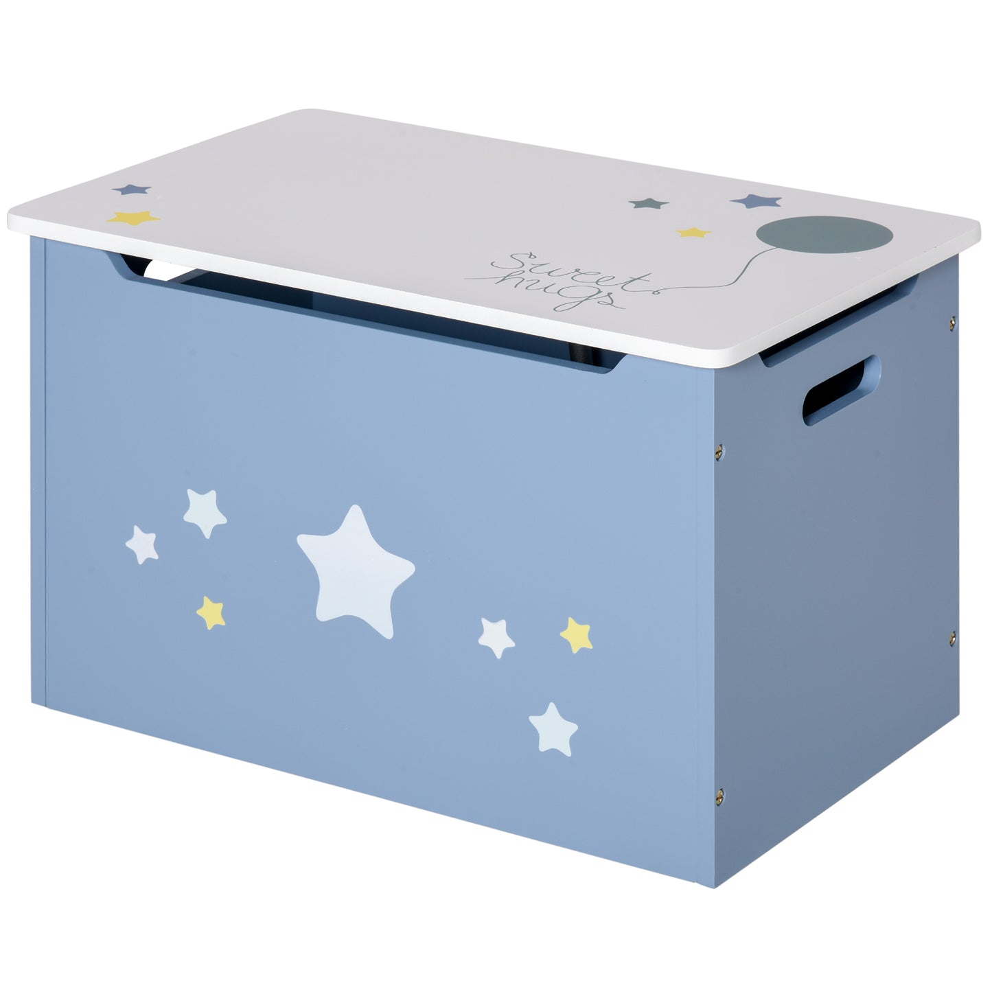Coffre de rangement en bois pour jouets avec vérin à gaz, 55 x 34 x 35 cm, bleu