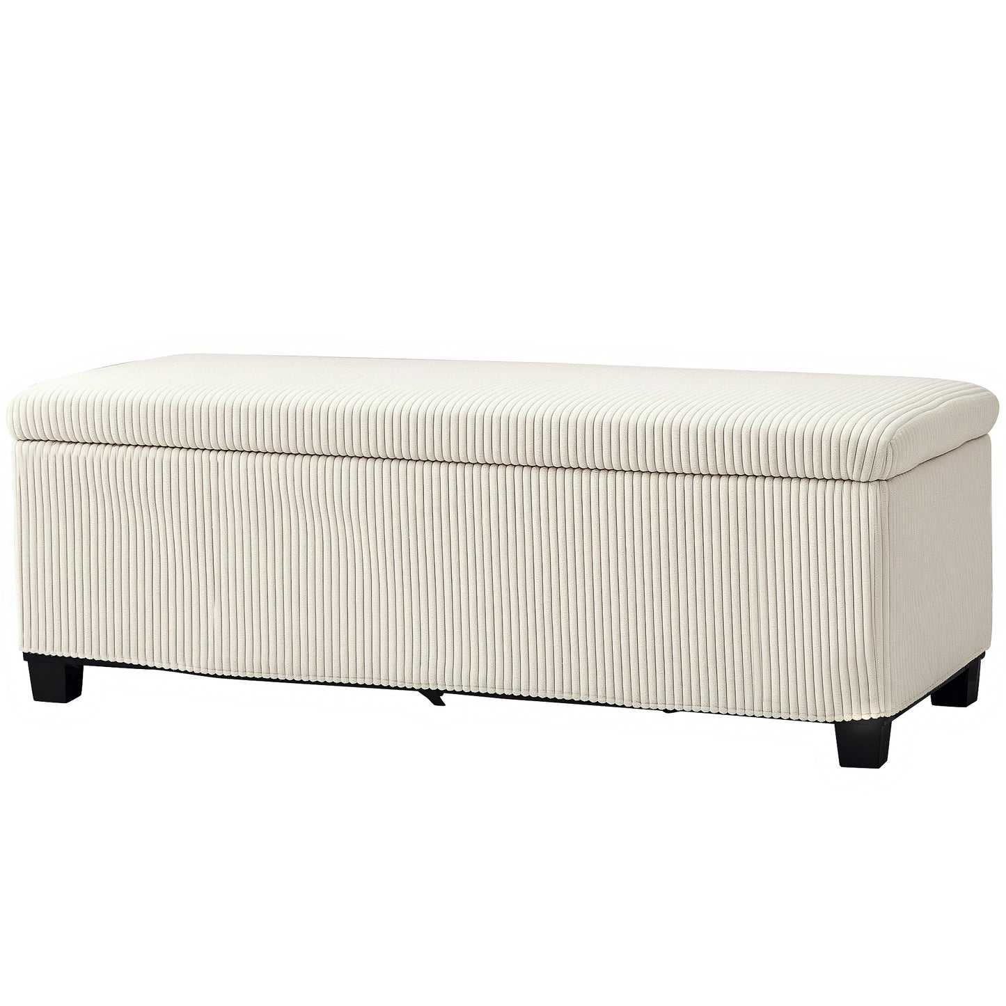 HOMCOM 44 Inch Pouf with Storage, Lid, Legs, Corduroy End of Bed Bench for Living Room, Bedroom, Entryway, Beige