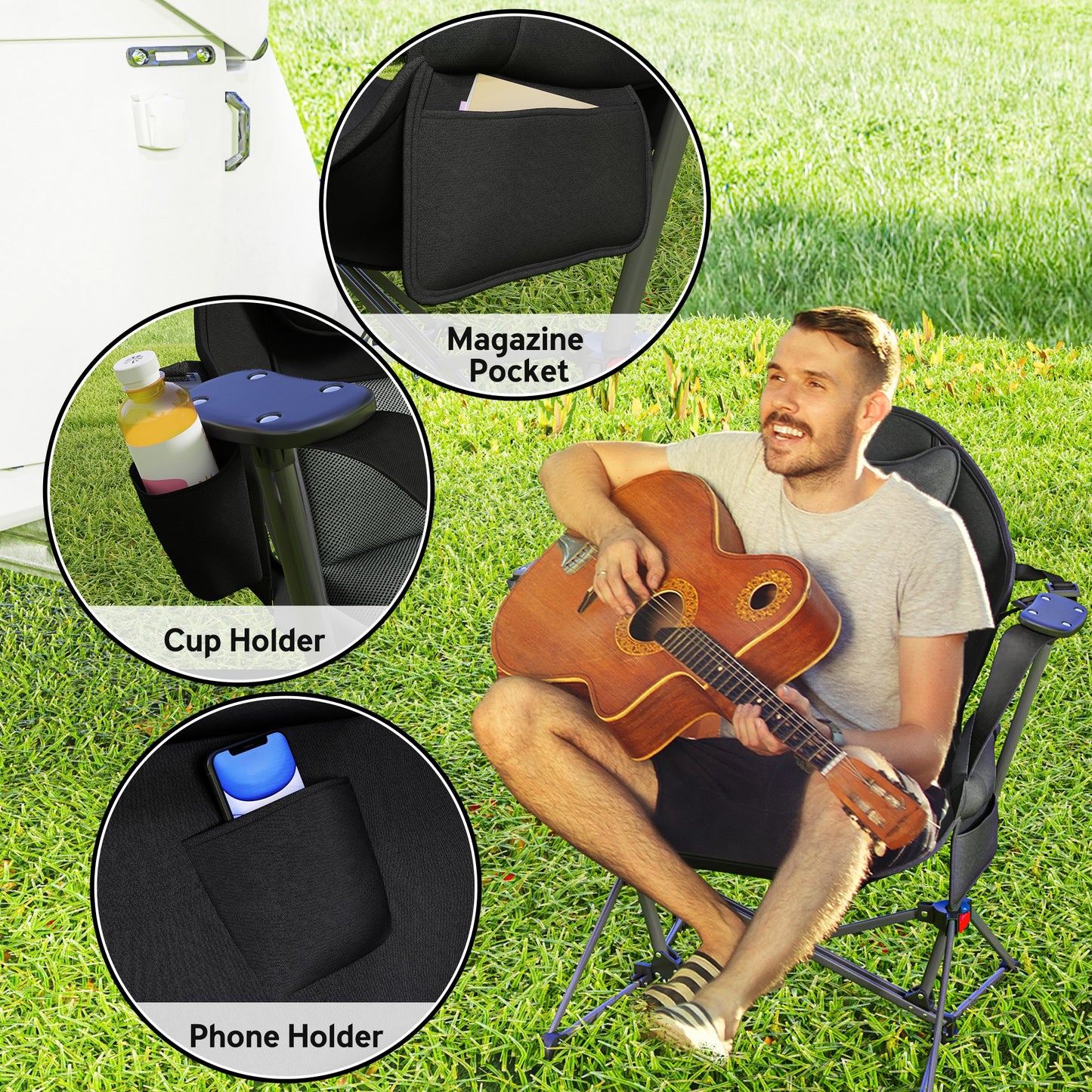 Lot de 2 chaises hamac de camping, dossier réglable, pliable avec porte-gobelet et siège rembourré