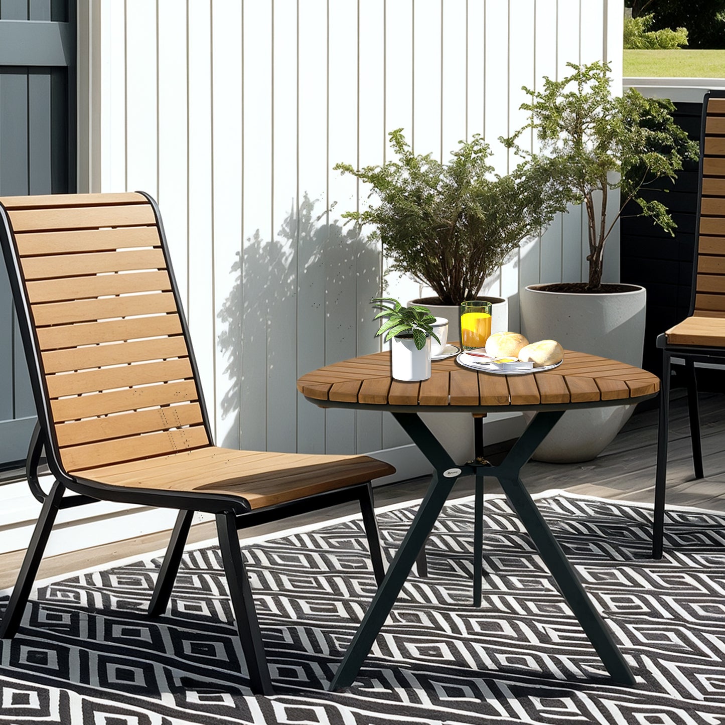 Patio Table with Steel Legs for Garden Backyard Teak
