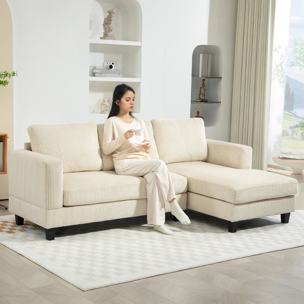 Canapé en L avec méridienne et coussin à ressorts, beige
