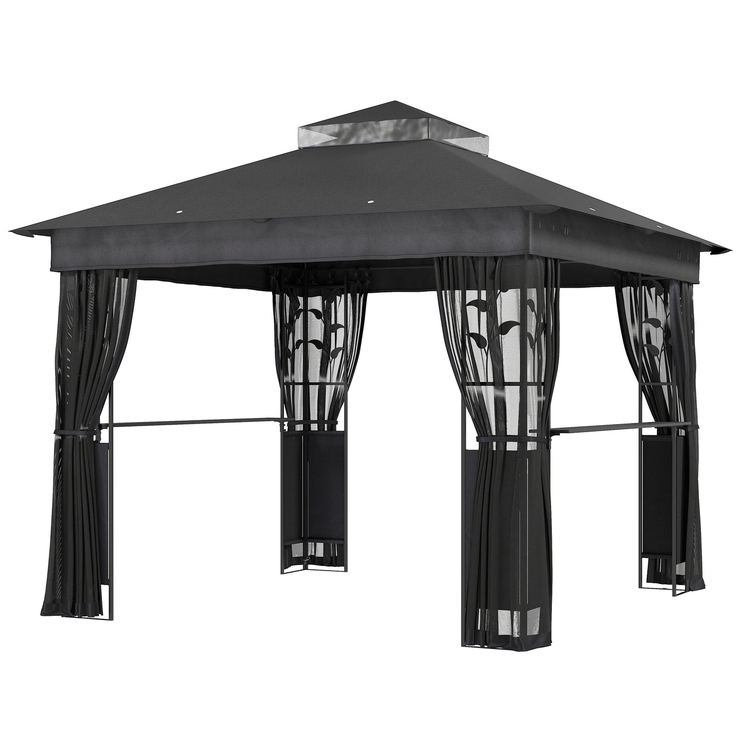 Gazebo 10' x 10' avec étagères et filet, UV30+ pour pelouse, jardin et terrasse