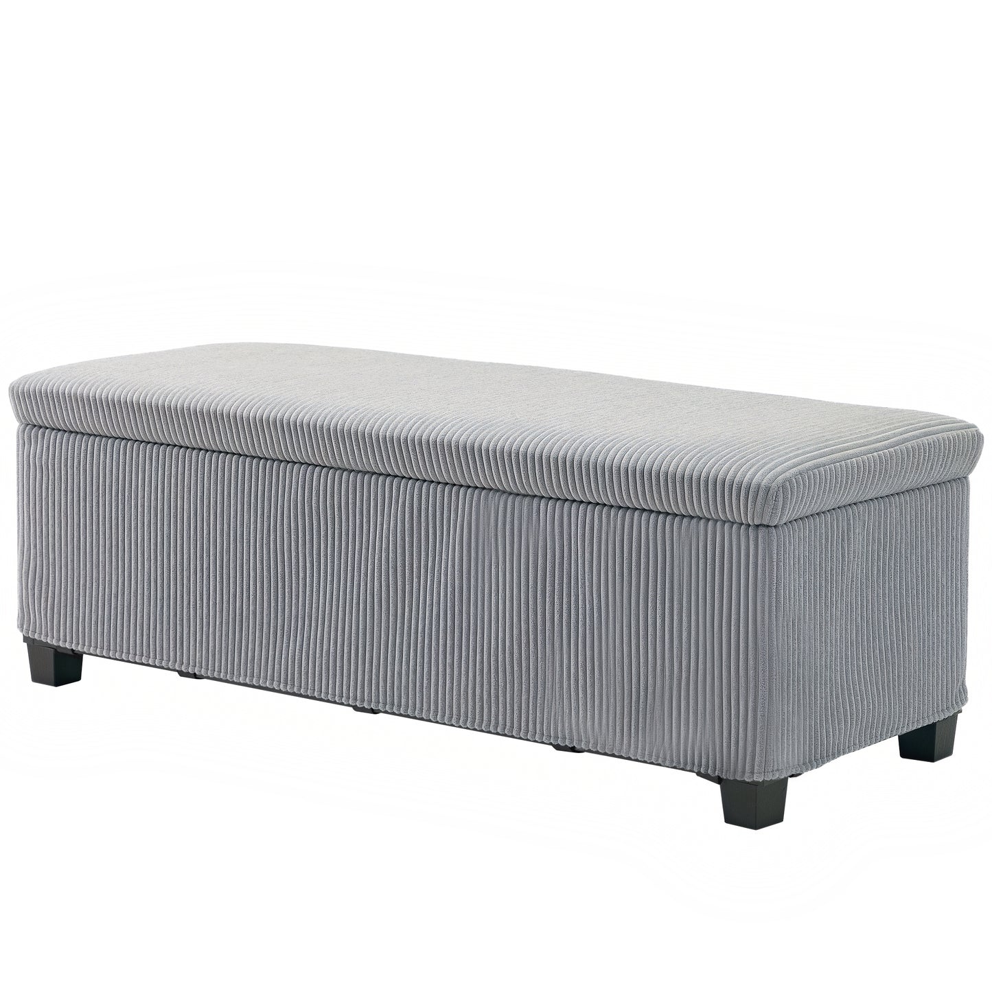 Pouf avec rangement, couvercle, pieds, banc de bout de lit en velours, gris clair