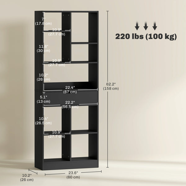 Bibliothèque haute avec tiroir, noir