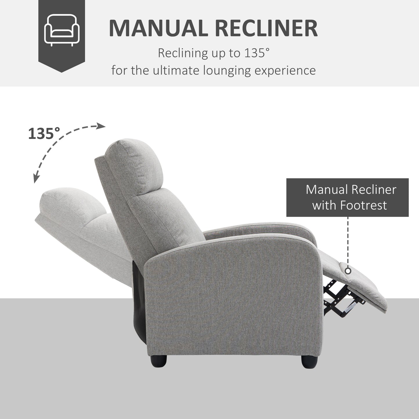 Fauteuil inclinable manuel en tissu pour home cinéma maison, gris clair